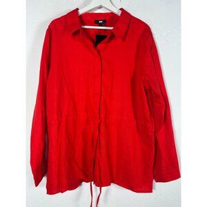 DKNY Womens Flame Red Linen Blend Button-Down Shirt XL Drawstring Waist New $79